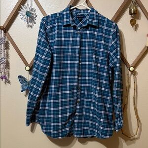 Lands' End Blue Plaid Button Down Shirt